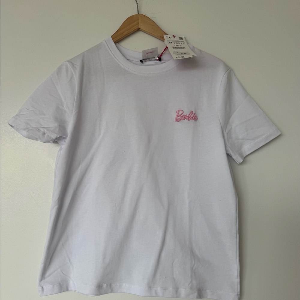 Zara X Barbie White T-Shirt with Pink Logo